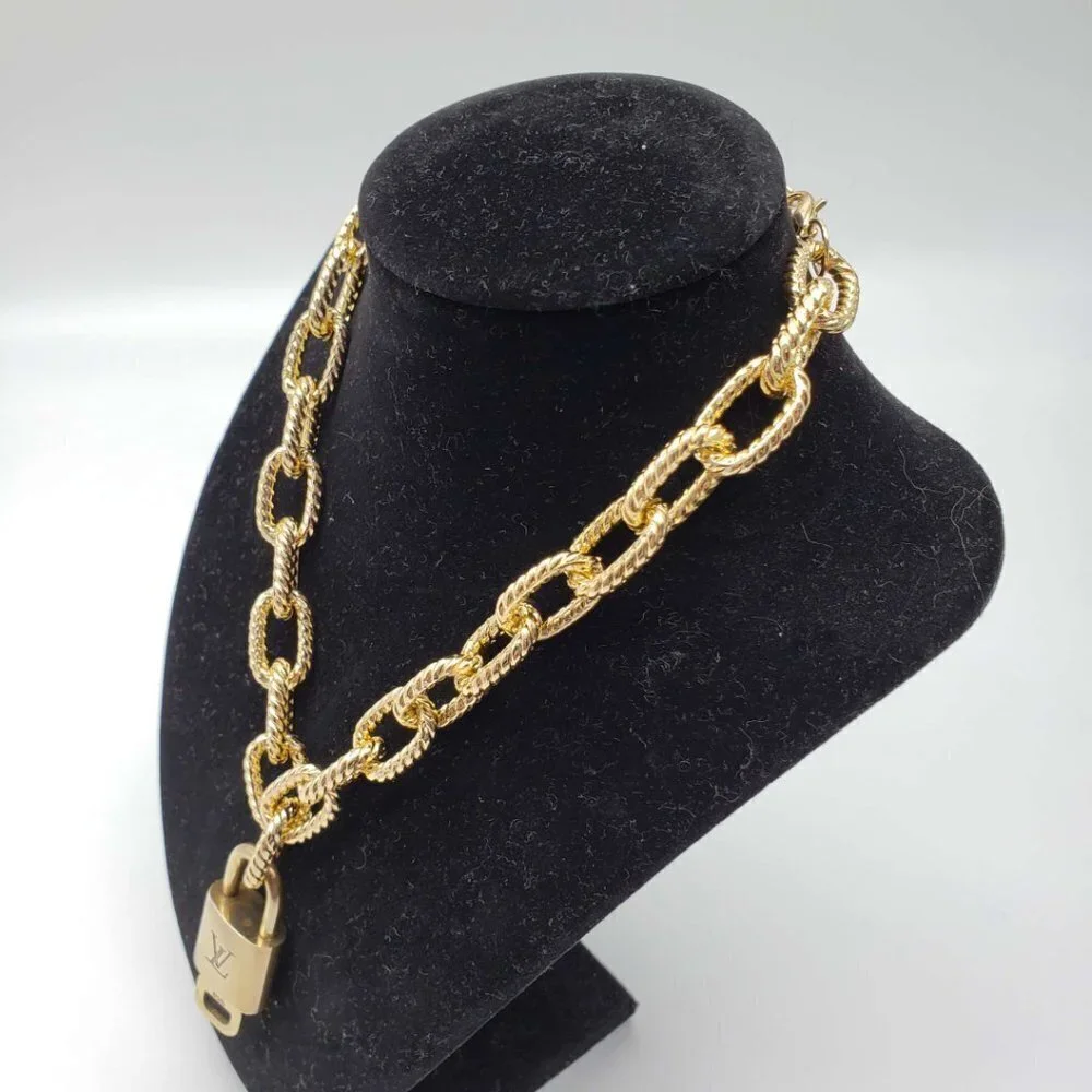 Authentic Louis Vuitton Lock and Key Gold Color with Gold Plated Chain Necklace
